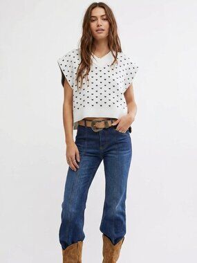 *Free People Easy Street White Black Heart Knit Sweater Vest NWOT Size M